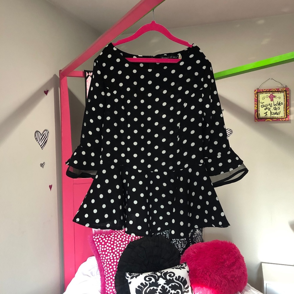 Boutique Polka Dot Peplum Blouse